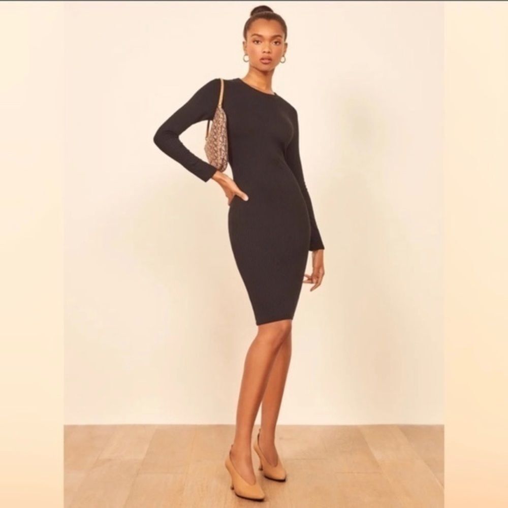 Reformation Wednesday NWOT Ribbed Mini Dress Long Sleeves Crew Neck Black